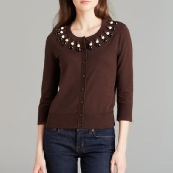 Kate Spade "Rio" Embellished Cardigan Jeweled Neckline Black - Medium - Picture 2 of 8